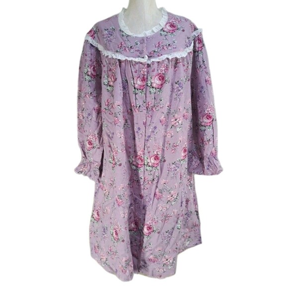 Cozee Corner VTG Purple Floral Long Sleeve Nightgown Cotton Flannel Size 3X - Picture 3 of 6